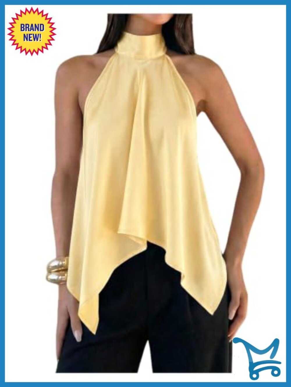 Women's Asymmetrical Hem Halter Top Open Back Flowy Summer Going Out Top